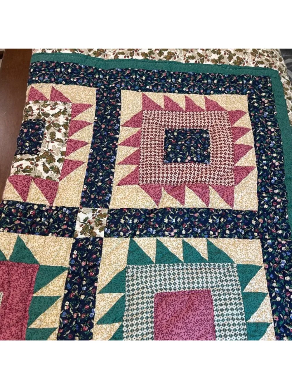 Handmade Stitched Patchwork Quilt Multi Colored Measures Approx 84 in. X 124 in.